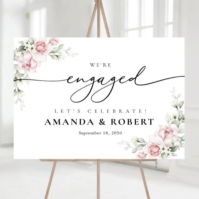 Blush Pink Roses We Are Engaged Foam Board (Creator Uploaded)