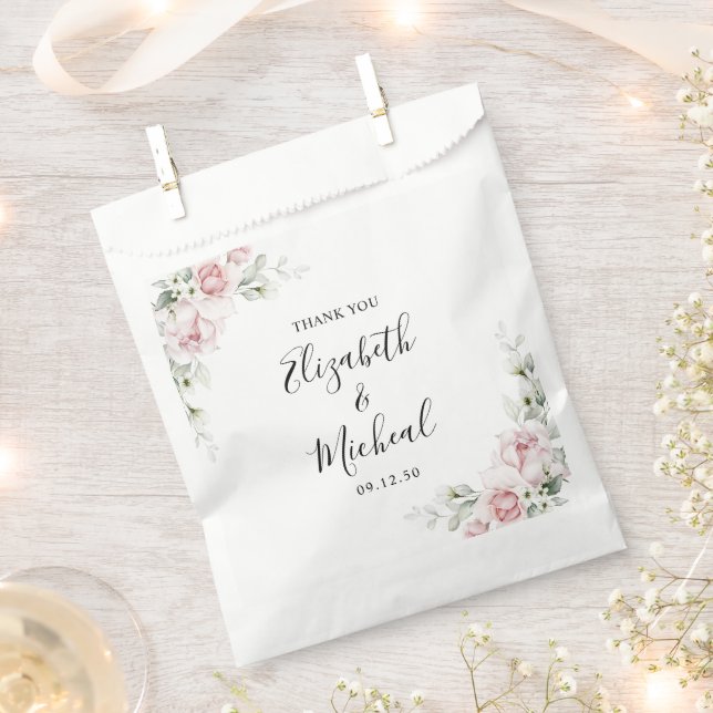Blush Pink Roses Wedding Ceremony Favor Bag (Clipped)