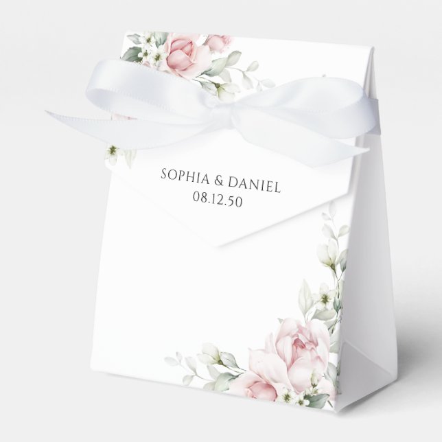 Blush Pink Roses Wedding Ceremony Favor Box (Front Side)