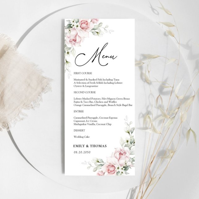 Blush Pink Roses Wedding Ceremony Menu (Creator Uploaded)