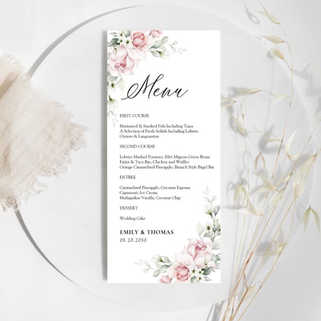 Blush Pink Roses Wedding Ceremony Menu (Creator Uploaded)