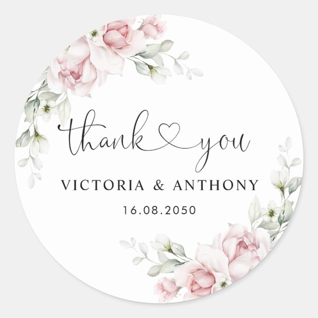 Blush Pink Roses Wedding Classic Round Sticker (Front)