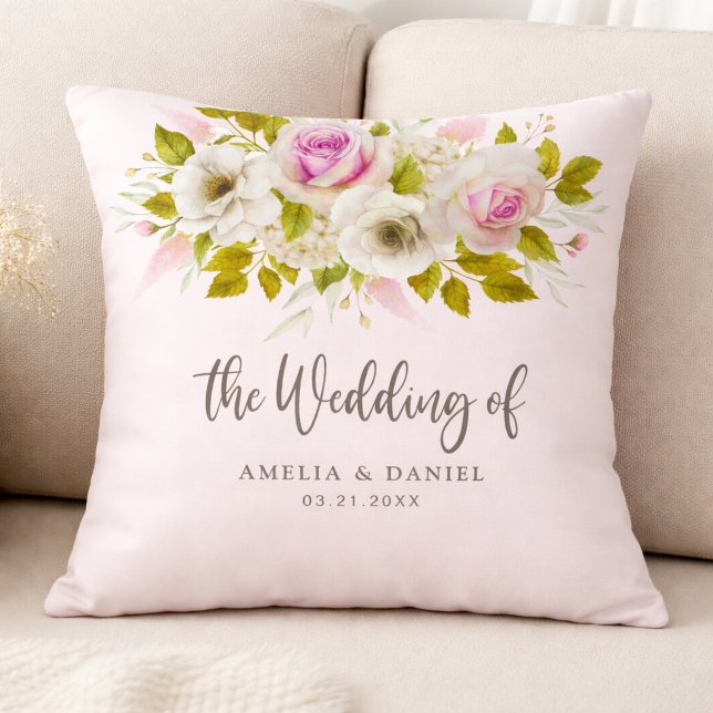 Blush Pink Roses Wedding Decor Gift Throw Pillow (Creator Uploaded)