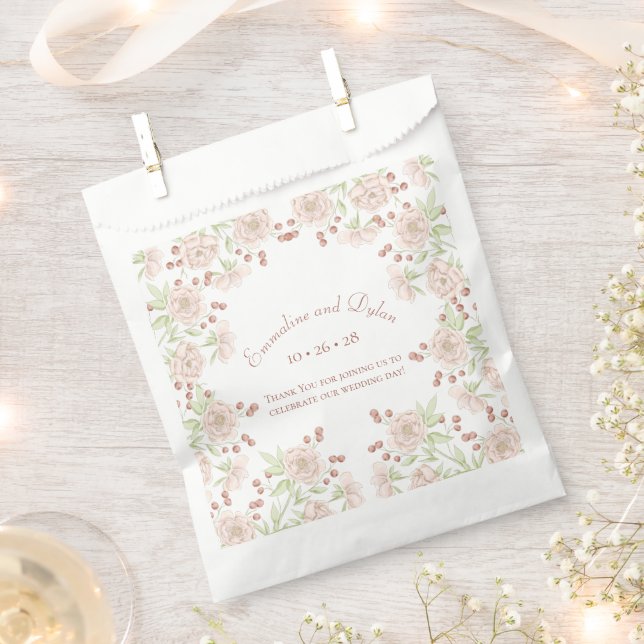 Blush Pink Roses Wedding Favor Bag (Clipped)