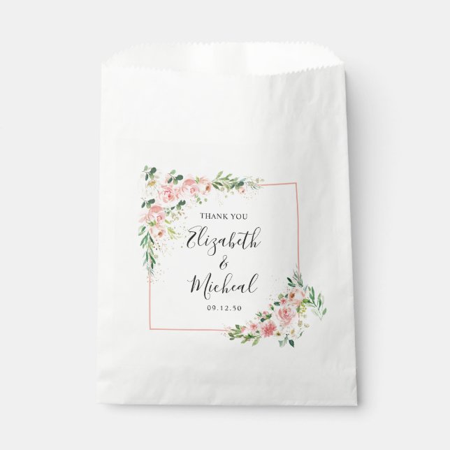 Blush Pink Roses Wedding Favor Bags (Front)