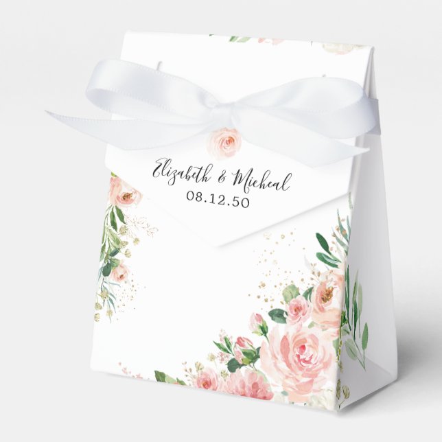 Blush Pink Roses Wedding Favor Box (Front Side)