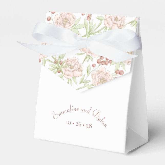 Blush Pink Roses Wedding Favor Boxes (Front Side)