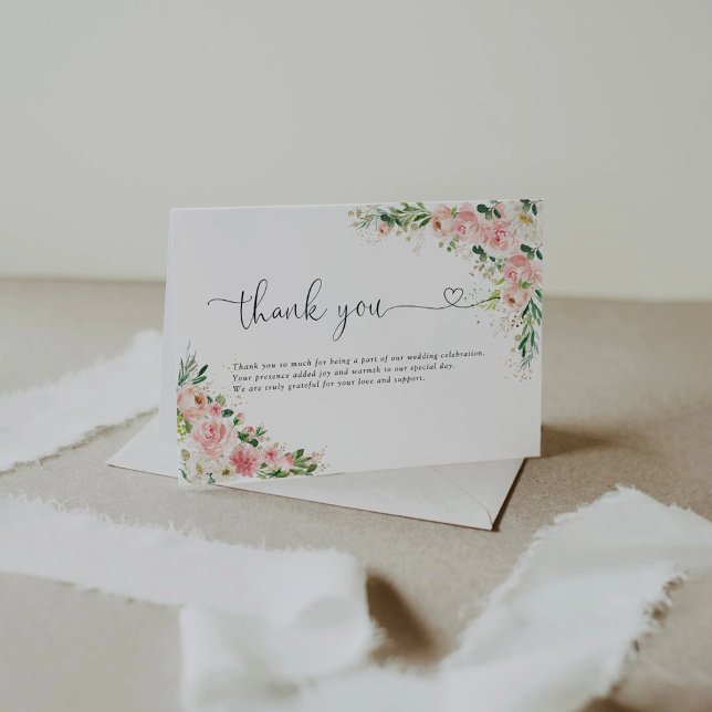 Blush Pink Roses Wedding Flat Thank You Cards (Creator Uploaded)