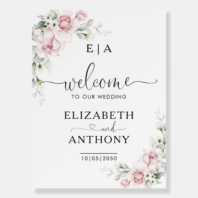  Blush Pink Roses Wedding Foam Board (Front)