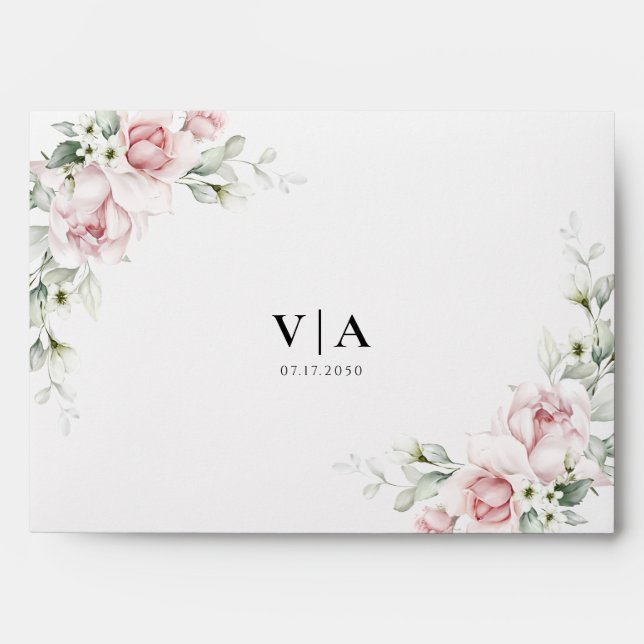Blush Pink Roses Wedding Invitation Envelope (Front)
