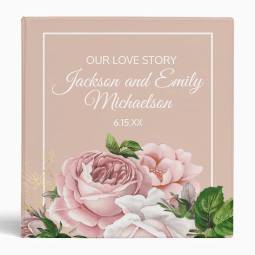 Blush Pink Roses Wedding Married Couple Scrapbook 3 Ring Binder Zazzle