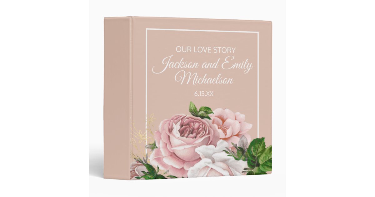 Blush Pink Roses Wedding Married Couple Scrapbook 3 Ring Binder Zazzle