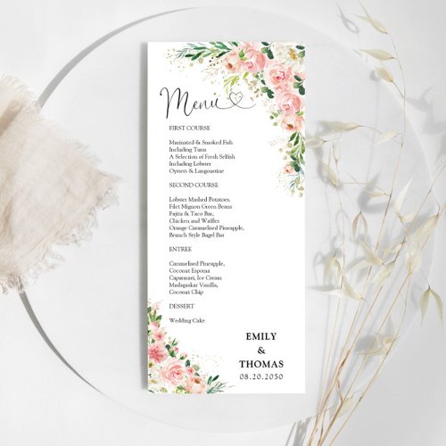 Blush Pink Roses Wedding Menu