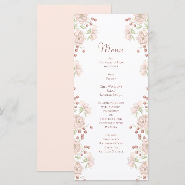 Blush Pink Roses Wedding Menus (Front/Back)