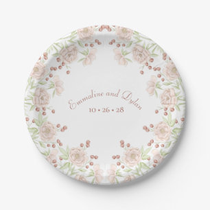 Blush Pink Roses Wedding Paper Plates