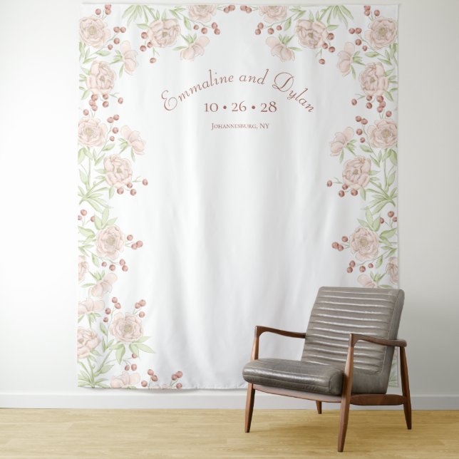 Blush Pink Roses Wedding Photo Backdrop (In Situ)