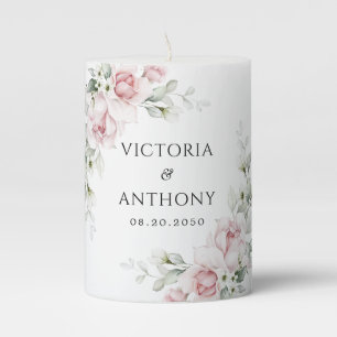 Blush Pink Roses Wedding Pillar Candle