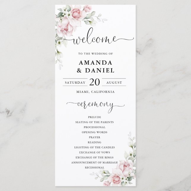 Blush Pink Roses Wedding Program (Front)