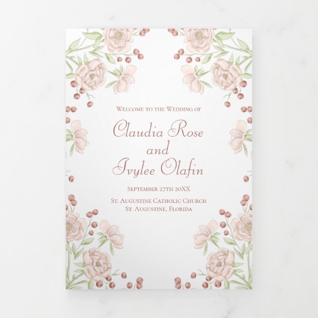 Blush Pink Roses Wedding Programs (Cover)