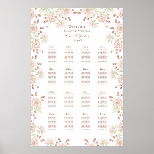 Blush Pink Roses Wedding Seating Chart