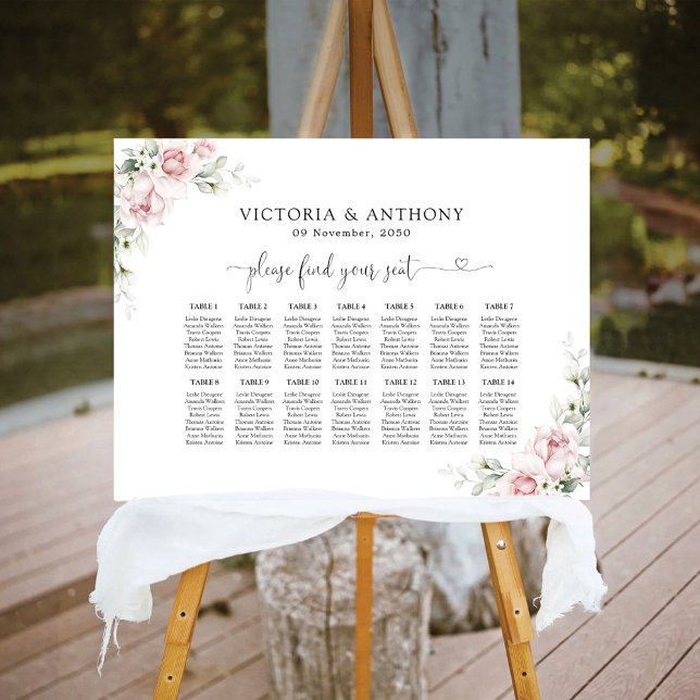 Blush Pink Roses Wedding Seating Chart Foam Board (Creator Uploaded)
