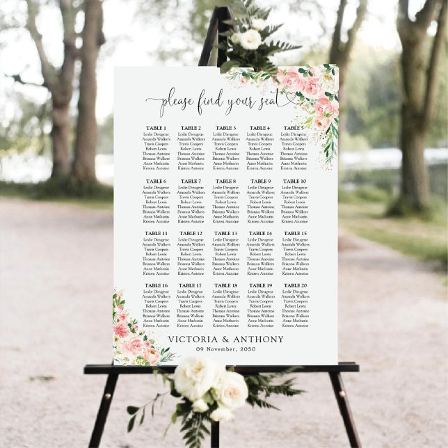 Blush Pink Roses Wedding Seating Chart Foam Boards (Creator Uploaded)