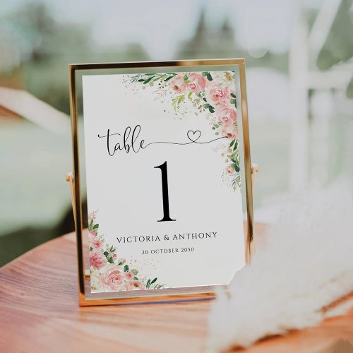 Blush Pink Roses Wedding Table Numbers