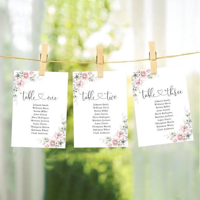 Blush Pink Roses Wedding Table Seating Chart Card (Creator Uploaded)