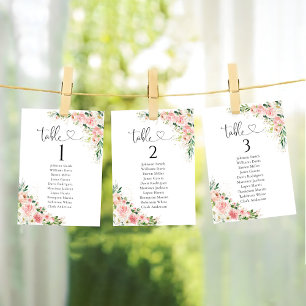 Blush Pink Roses Wedding Table Seating Chart Cards