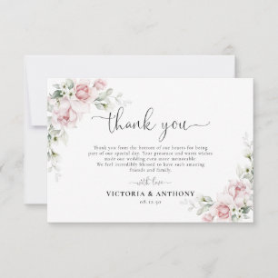 Blush Pink Roses Wedding Thank You Car Card