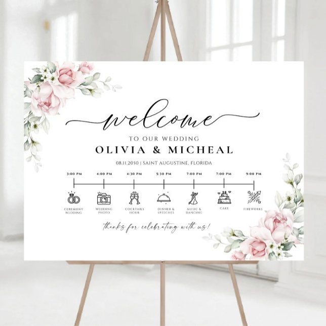 Blush Pink Roses Wedding Timeline Foam Board (Creator Uploaded)