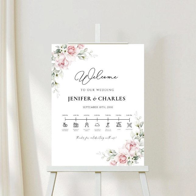 Blush Pink Roses Wedding Timeline Foam Board (Creator Uploaded)