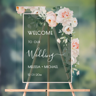 Blush Pink Roses Wedding Transparent Acrylic Sign
