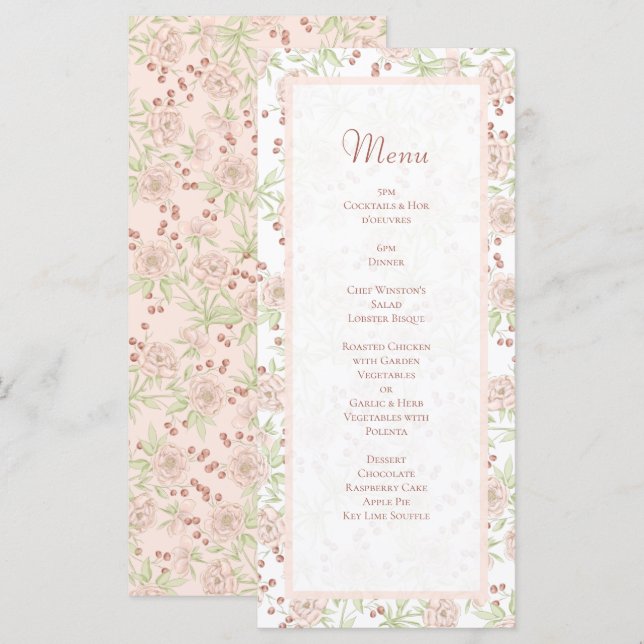 Blush Pink Roses Wedding Vintage Menus (Front/Back)