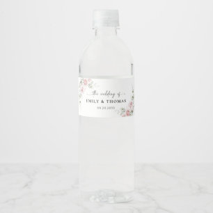 Blush Pink Roses Wedding Water Bottle Label