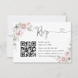 Blush Pink Roses Wedding Website QR Code RSVP Card