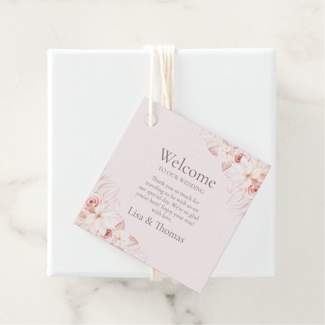 Blush Pink Roses Wedding Welcome Tag (In Situ)