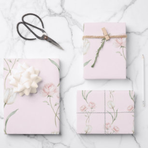 Blush Pink Roses White Tulips Bridal Shower Wrapping Paper Sheets