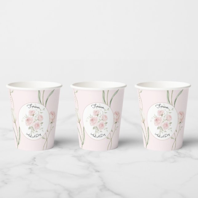 Blush Pink Roses White Tulips Wedding Paper Cups (Multi)