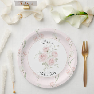Blush Pink Roses White Tulips Wedding Paper Plates