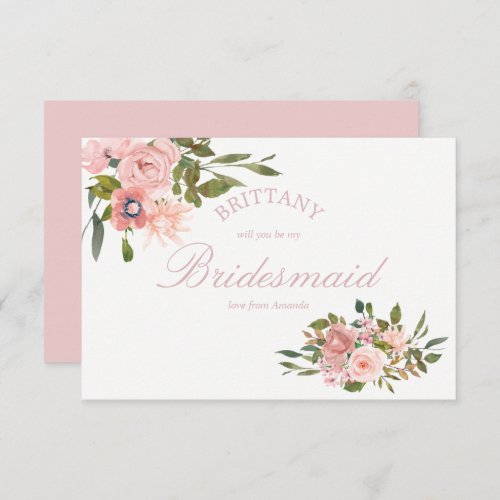 Blush Pink Roses Will You Be My Bridesmaid Invitation