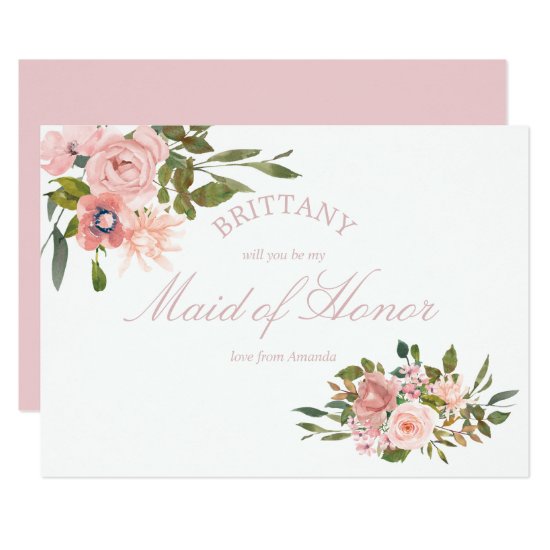 Blush Pink Roses Will You Be My Maid of Honor Invitation