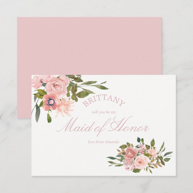 Blush Pink Roses Will You Be My Maid of Honor Invitation (Front/Back)