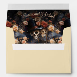 Blush Pink Russet Roses Kissing Skeletons Gothic Envelope
