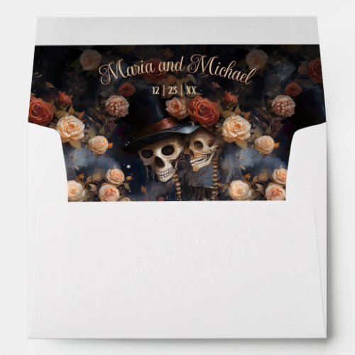 Blush Pink Russet Roses Kissing Skeletons Gothic Envelope