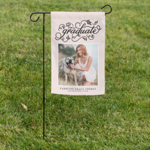 Blush Pink Rustic Calligraphy Graduation Photo Garden Flag