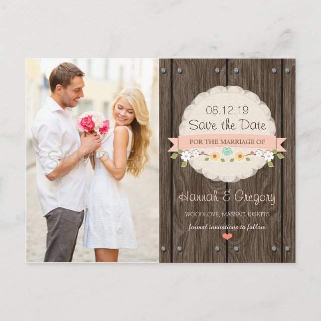 BLUSH PINK RUSTIC FLORAL BOHO SAVE THE DATE ANNOUNCEMENT POSTCARD (Front)