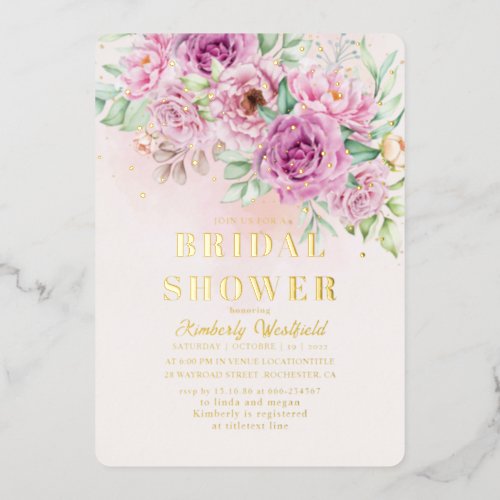 Blush Pink  Rustic Floral bridal shower Invitation Foil Invitation