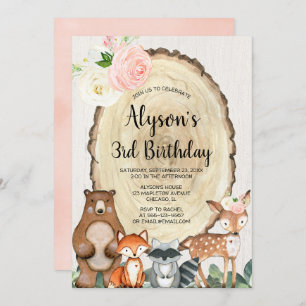 Blush pink rustic floral girl woodland birthday invitation