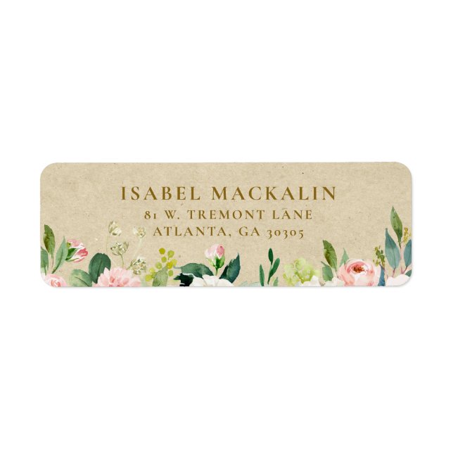Blush Pink Rustic Floral & Kraft Farmhouse Country Label (Front)